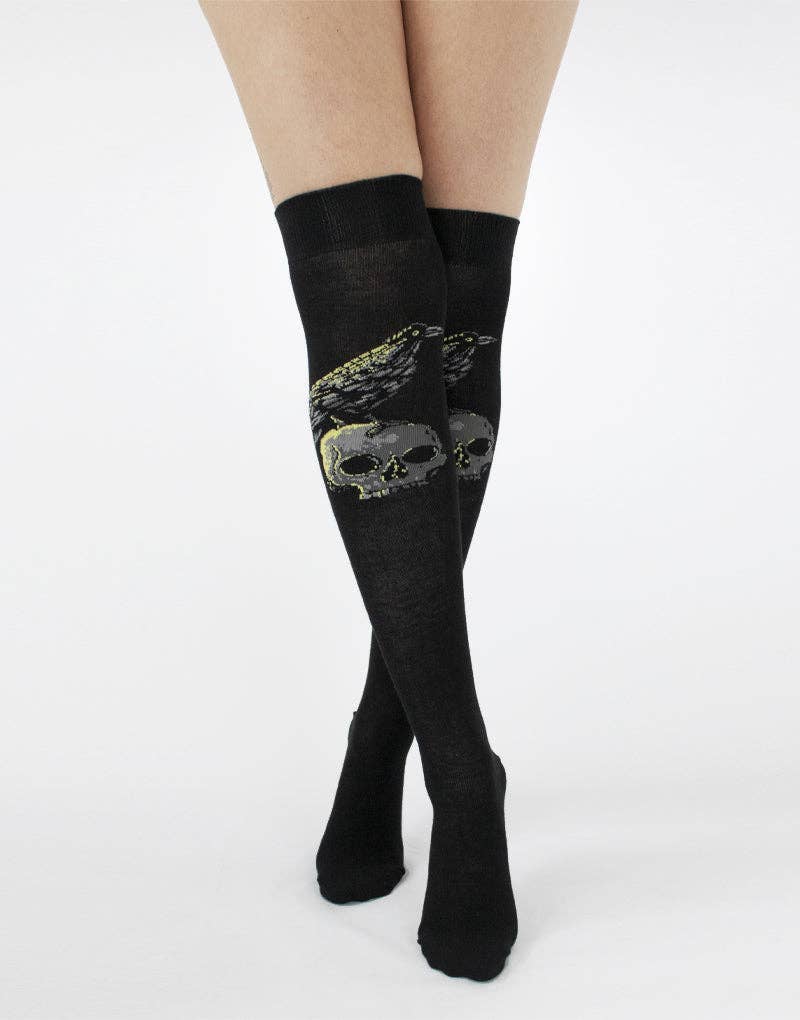 Raven Skull Over The Knee Sock