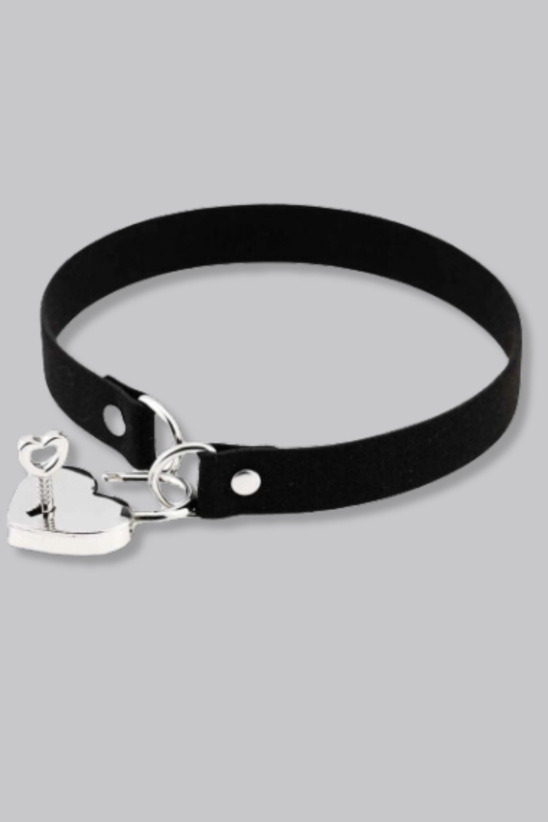 Black leather heart lock choker