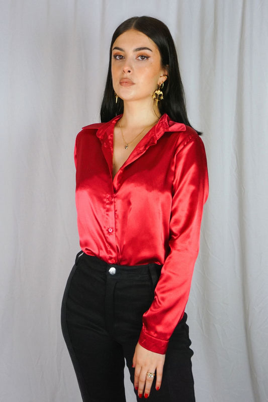 Crimson Satin Shirt