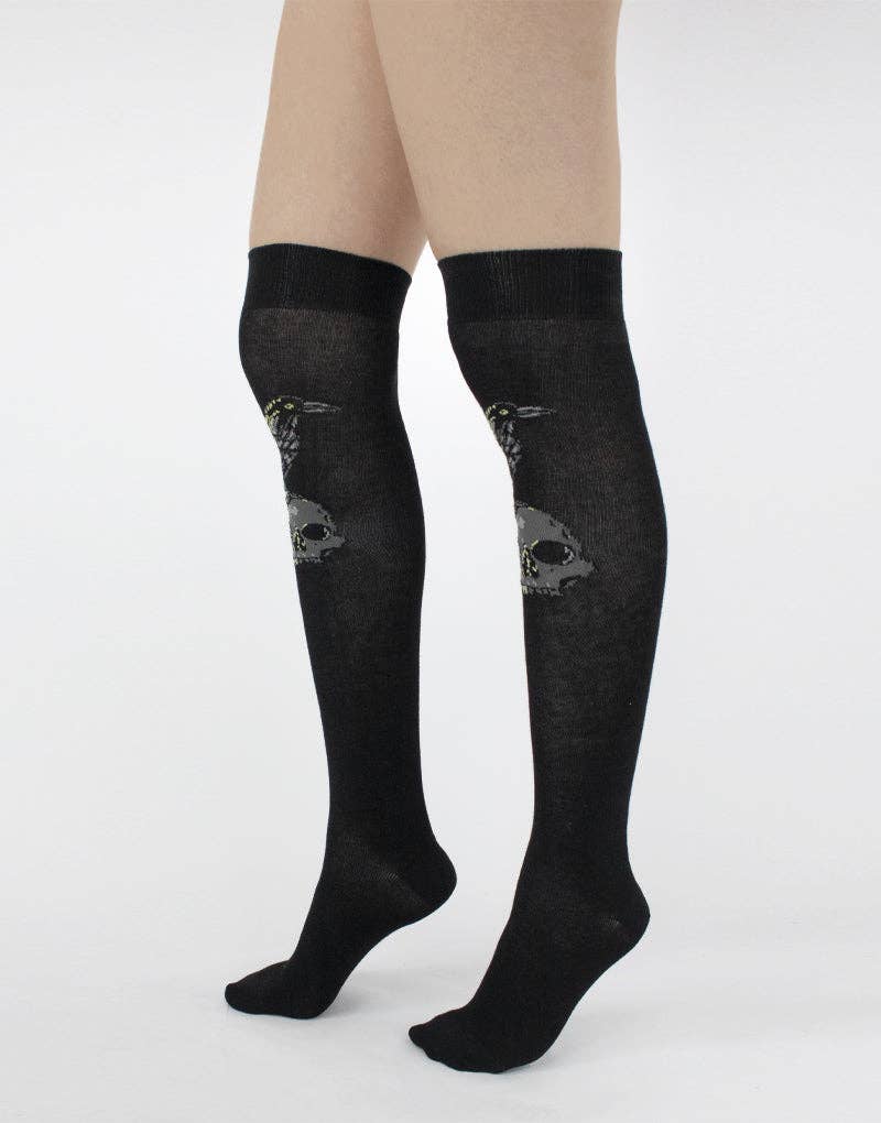 Raven Skull Over The Knee Sock