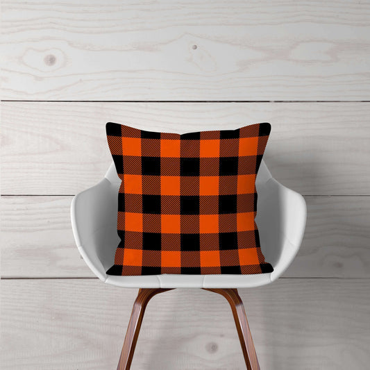 Orange Black Plaid Pillow Cover