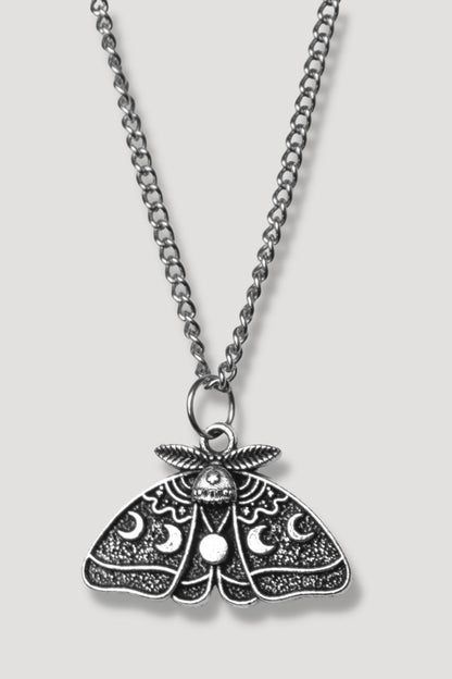 Silver death moth jewelry necklace gothic